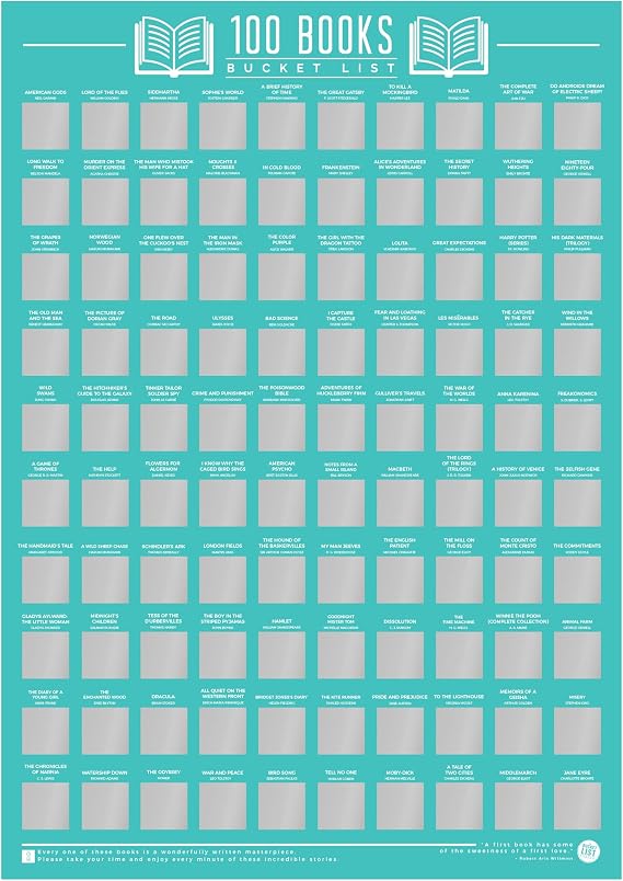Gift Republic 100 Books Scratch Off Poster Reading Bucket List Poster Wall Art Book Lovers Gift Classic Reads and Iconic Books Gift for Readers