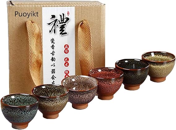 6pc Ceramic Kung Fu Tea Set, Japanese Tea Cup, Sake Cup, 2.1oz Capacity, 6 Colors