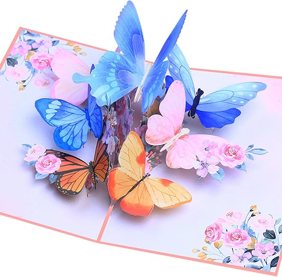 ROBBEAR Pop Up Card, Butterfly and Flower 3D Greeting Card with Envelope for Any Occasion, Birthday, Mother's Day, Anniversary, Valentines Day, Handmade Gifts, Foldable Celebration Cards for Friends
