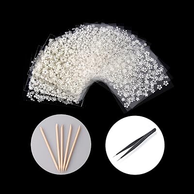 WOKOTO 30pcs White Adhesive 3d Nail Stickers Flower Nail Art Decoration Accessory With 1 Pcs Anti-Static Tweezers And 5 Pcs Wood Nail Art Stick Cuticle Pusher