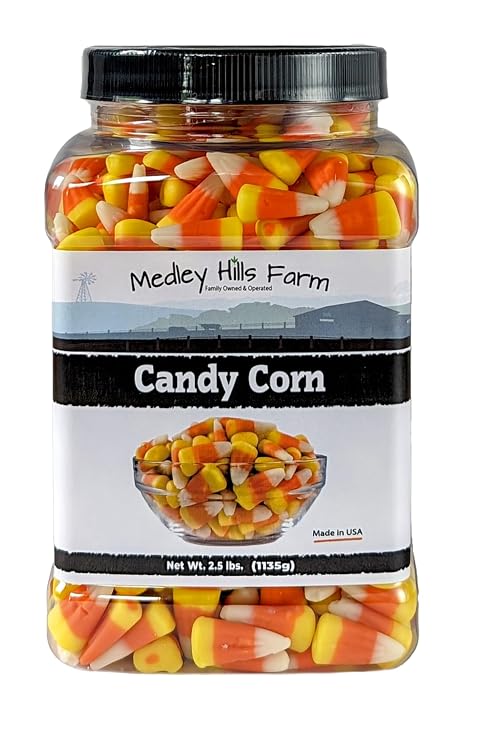 Candy Corn by Medley hills farm 2.5 Lbs. in Reusable Container - Old Fashioned Candy corn classic - bulk candy