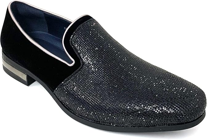 G4U-Alberto Fellini Men's Dress Shoes Glitter Loafers Rhinestone Stage Tuxedo Fashion, 9.5 Black