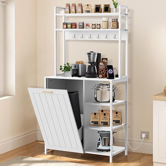Kitchen Bakers Rack with Power Outlet, Microwave Oven Organizer