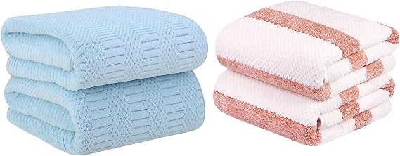 JML Pack of 4 Large Bath Towels, 30"x60", Microfiber Towel Set, Ultra Soft, Super Absorbent, Fast Drying, Perfect for Suana, Shower, Pool, Sport, Travel, Fitness, SPA,Yoga