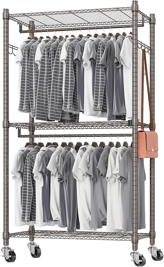Himimi Rolling Clothes Rack, Clothing Racks for Hanging Clothes, Heavy Duty Garment Rack with Wheels, Freestanding Portable Closet Organizer 35.5" W x 16.5" D x 80.7" H, Max Load 400 lbs, Grey