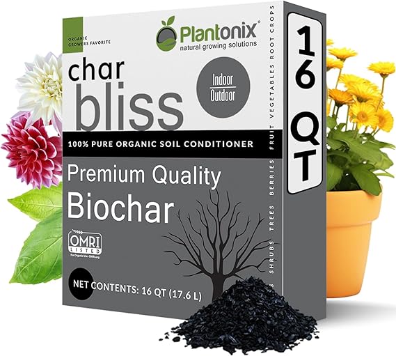 Char Bliss (16 Qts) - Organic Biochar Soil Amendment for Plants & Gardening | OMRI-Listed BioChar Plant Charcoal - Charcoal for Plants, Potting Soil, Fertilizer - Horticultural Charcoal Alternative