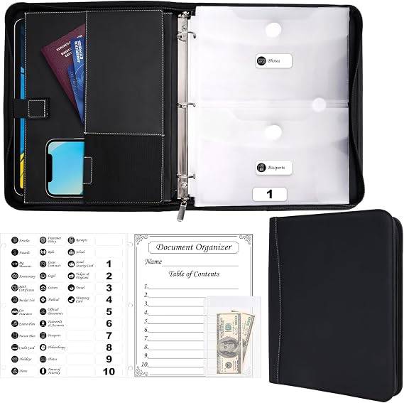 HAUTOCO Important Document Organizer Zipper Life Binder Family Emergency Binder Birth Certificates Protector, in Case I Go Missing Estate Planning Organizer - Include Category Label & Directory
