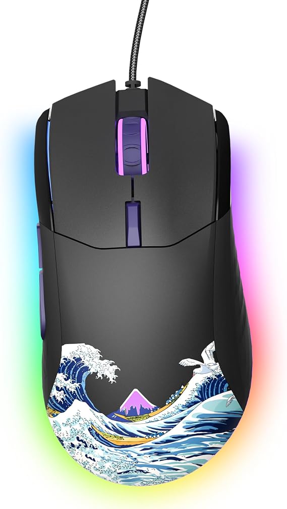 Womier Wired Gaming Mouse,Black RGB Anime Mouse w/Ergonomic Computer | 12000DPI/6 Programmable Buttons Programmable Buttons for Laptop PC Mac Windows (G705 V2 Kanagawa)
