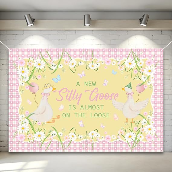 Silly Goose Baby Shower Party Decorations, 6x4 Ft Pink A New Silly Goose is Alomst on the Loose Backdrop Banner Party Decor Supplies