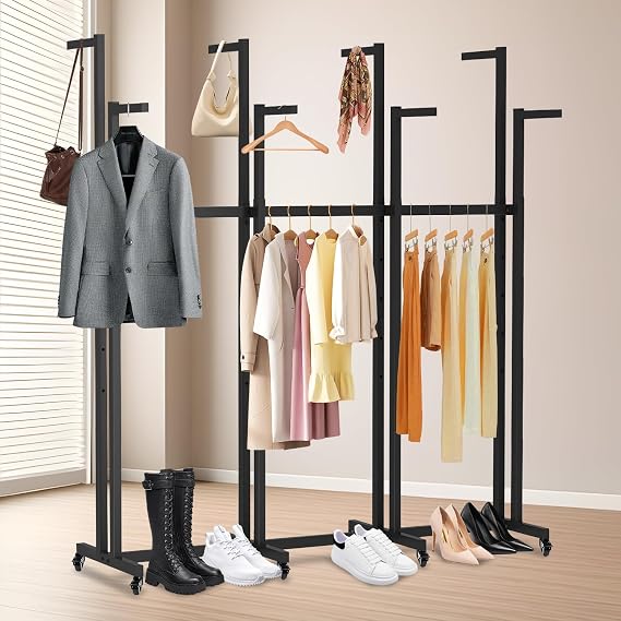 Floor Standing Metal Clothing Display Rack, Black,for Hanging Clothes