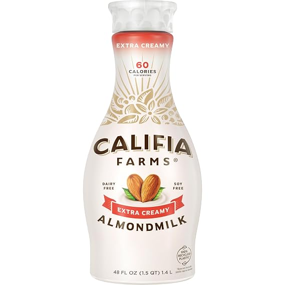 Califia Farms - Extra Creamy Almond Milk, 48 Oz, Dairy Free, Vegan, Plant Based, Vegan, Gluten Free, Non GMO, High Calcium, Smoothie