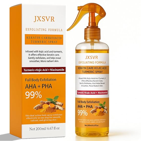 Body Keratin Care Kojic Acid Turmeric Spray 200ml, Turmeric Exfoliating Spray with Retinol, Glutathione, Niacinamide, Vitamin B, C, E, Exfoliates and Brighten Skin for All Skin Types (1)