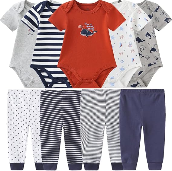 Kiddiezoom Baby Layette Set Baby Boys' 9-Piece Bodysuits Pants Set Toddler Girl Boy Unisex Baby Gift Sets
