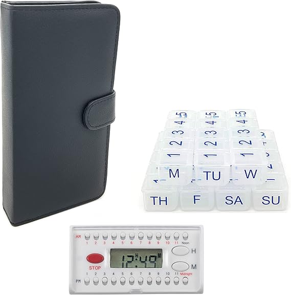 e-Pill 5 Times a Day x 7 Day Small Weekly Pill Organizer, Vitamin and Medicine Pill Box - with Discreet Case and Pill Reminder