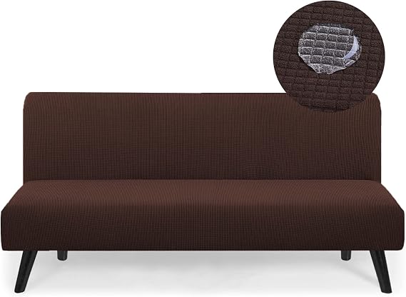 Water Repellent Armless Futon Cover, Stretch Full Queen Size Futon Slipcover Foldable Sofa Bed Cover Furniture Protector, Machine Washable, Chocolate