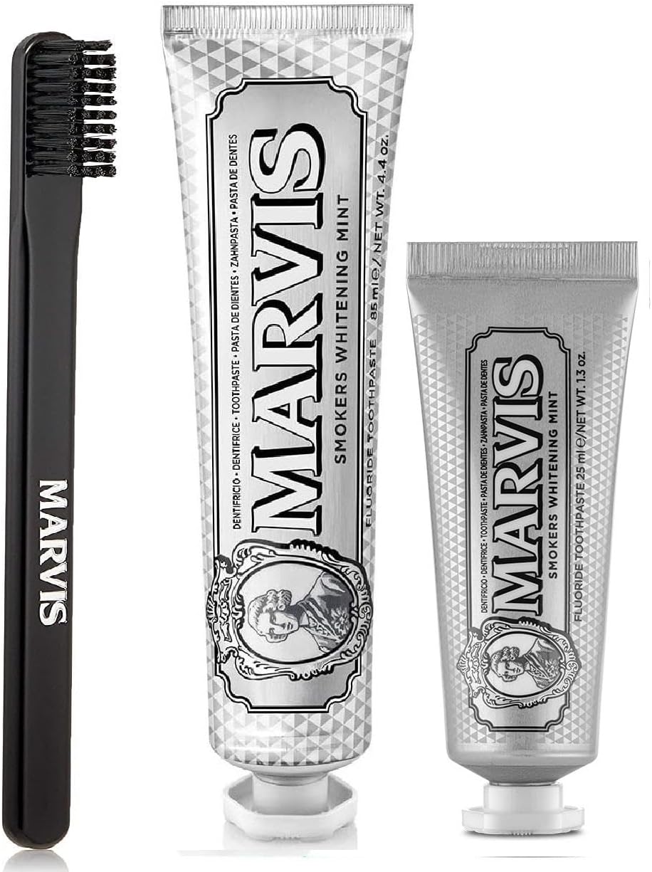 Marvis Smokers Whitening Mint Diş Macunu 85 Ml + 25 Ml + Orta Sert Diş Fırçası 3 Lü Bakım Seti