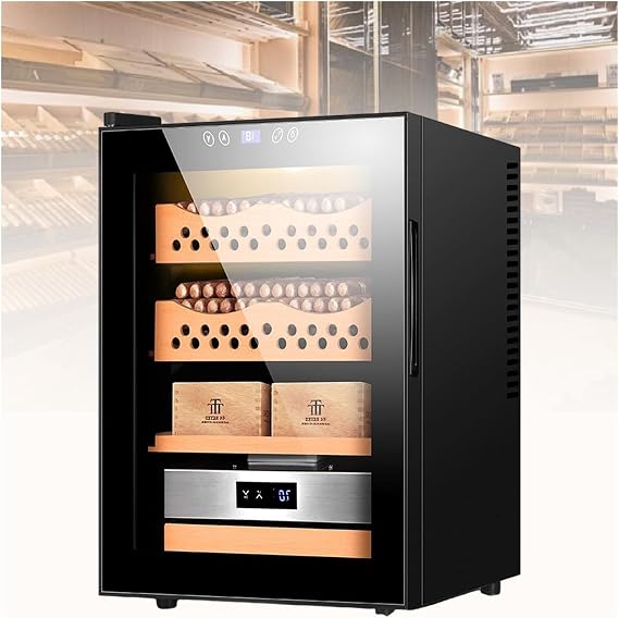 Cigar Humidor, Electric Cigar Humidor, Intelligent Electronic Cabinet with Spanish Cedar Wood Shelves and Hygrometer, Large Capacity Partitions(A)