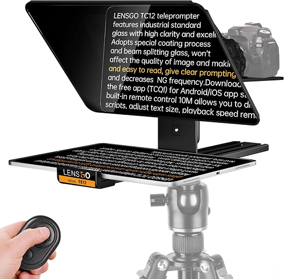 LENSGO TC12 12.9'' Teleprompter for Camera iPhone iPad Tablet Smartphone DSLR with Remote Control,APP Compatible with iOS/Android for Vlogger,Video, Live Streaming, Interviews