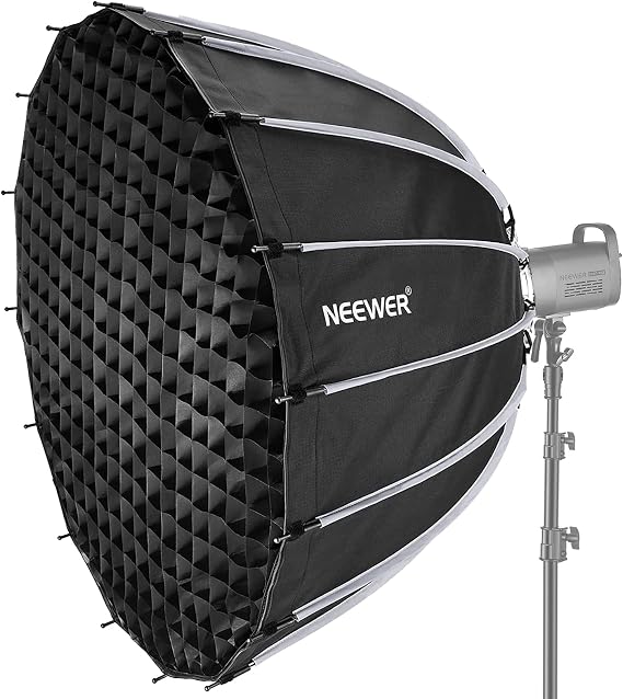 NEEWER 47.2inch/120cm Parabolic Softbox Quick Set up Quick Folding,with Diffusers/Honeycomb Grid/Bag, Compatible with Aputure 120d Light Dome Godox sl60w NEEWER RGB FS300 and Other Bowens Mount Lights