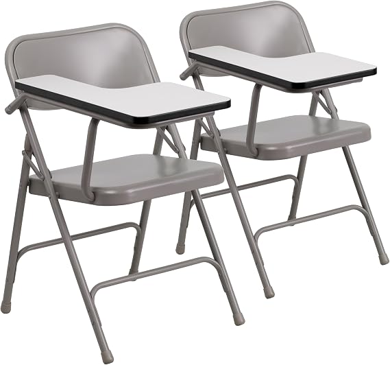 Flash Furniture Steel Folding Chair with Right Handed Tablet Arm, 2-Pack | Durable Construction, Commercial Use