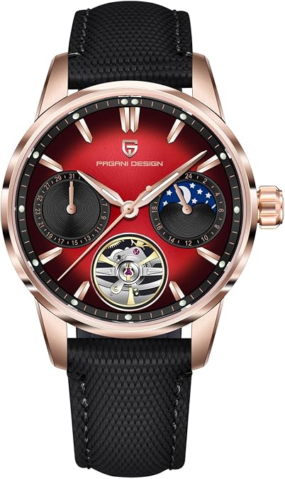 Pagani Design Automatic Watch, Moon Phase, 41mm Dial, Sapphire Glass, PU Leather Strap, Model PD-YS021