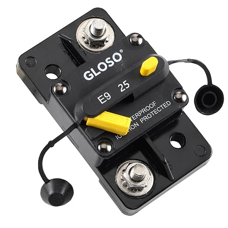 GLOSO Circuit Breaker Hi-Amp E93 Waterproof IP67 Marine Auto Truck, Extended Surface Mount (1/4" Stud) (25A)