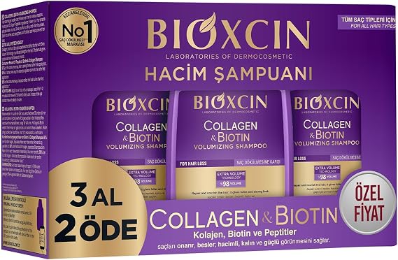Bioxcin Collagen & Biotin Hacim Şampuanı | 3 x 300 ml | İnce Telli ve Hacimsiz Saçlar İçin | Hidrolize Kolajen + Biotin + BioComplex B11