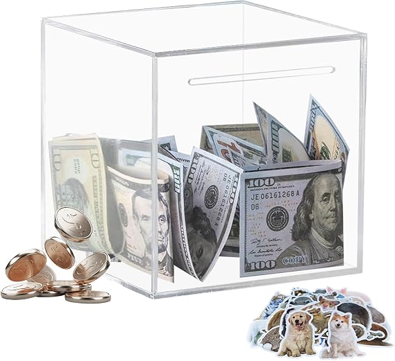 Clear and Unopenable Piggy Bank, Transparent Money Box for Cash Savings, Must-Break-to-Open Acrylic Coin Bank Change Jar for Real Money, Birthday Gifts for Kids & Adults (Square, Medium)