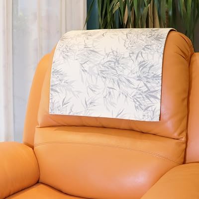 Non Slip Headrest Cover for Recliner Chair, Velvet Printed Lazy Boy Recliner Headrest Cover, Furniture Headrest Protector for Office Chair Theater Seat and Sofa,Gray Leaves