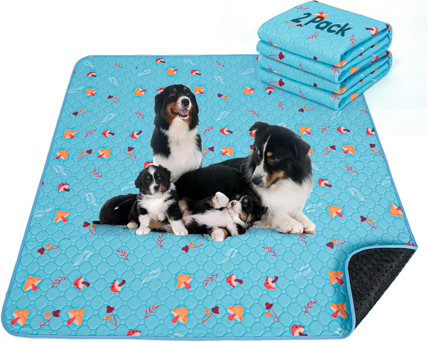 Washable Pee Pads for Dogs, 2-Pack Reusable Puppy Training Mats, Waterproof Non-Slip Wee Wee Pad, Absorbent and Leakproof for Potty, Crate, Playpen, Bed, Sofa, 48x 60"