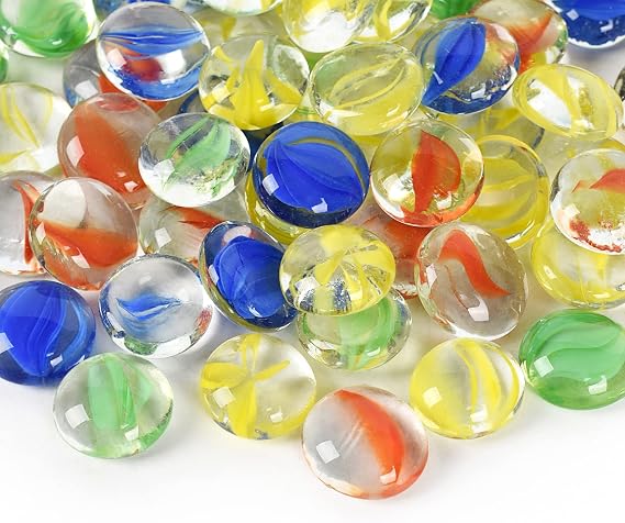 Flat Glass Marbles, 1Lb 0.75 Inch Glass Gems for Vase Filler, Crafts, Aquarium and Fish Tank Pebbles, Party Centerpieces, Floral Display