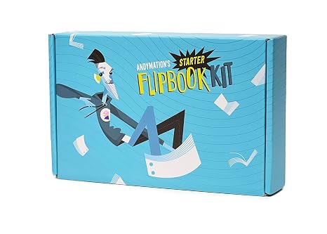 Andymation Official Flip Book Starter Kit for Kids & Adults with LED Light Pad for Drawing & Tracing Animation, Premium Drilled Flip Book Paper, Removable Binding Screws