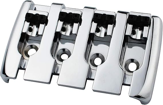 Guyker 4 String Bass Chunky Bridge Zinc Saddle Bridges Tailpiece Replacement for Jazz Bass - Precision Electric Instruments (Chrome)