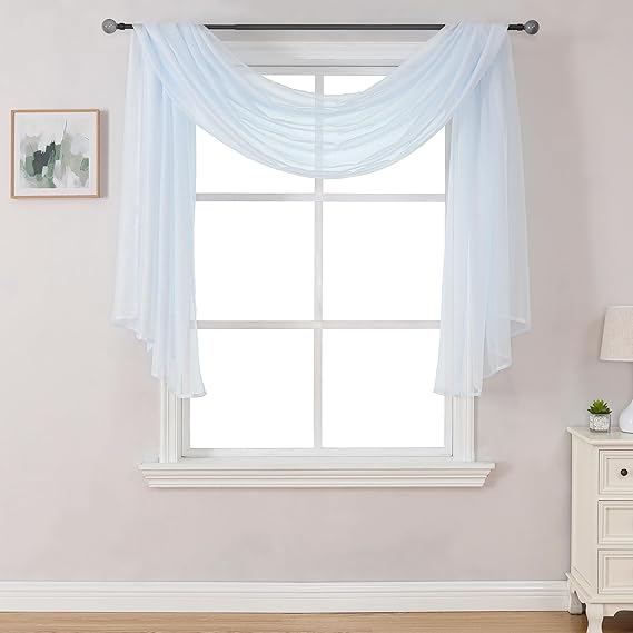 DONREN Baby Blue 144 Inch Length Sheer Window Scarf - Perfect As Valance Scarves As Well As Bed Canopy Or Wedding Decoration. (W 34 x L 144 One Panel)