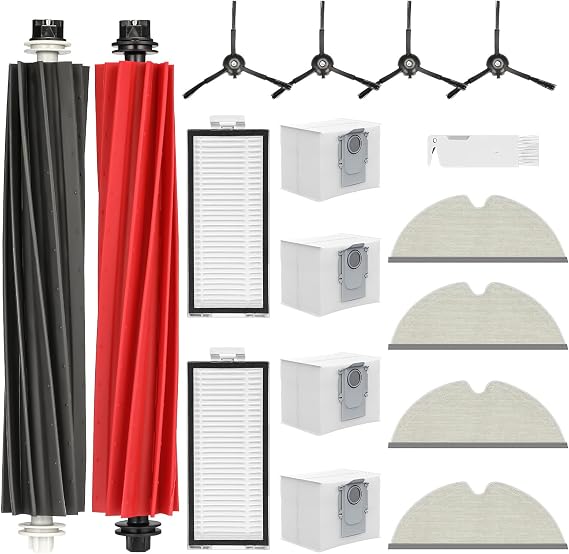 17 Stück Zubehör für Roborock Q5 Pro+ /Q5 Pro/ Q5 Max+/ Q8 Max+ /Q8 Max 2 Hauptbürsten 2 HEPA-Filter 4 Tücher 4 Staubbeutel 4 Seitenbürsten-Ersatzteilset