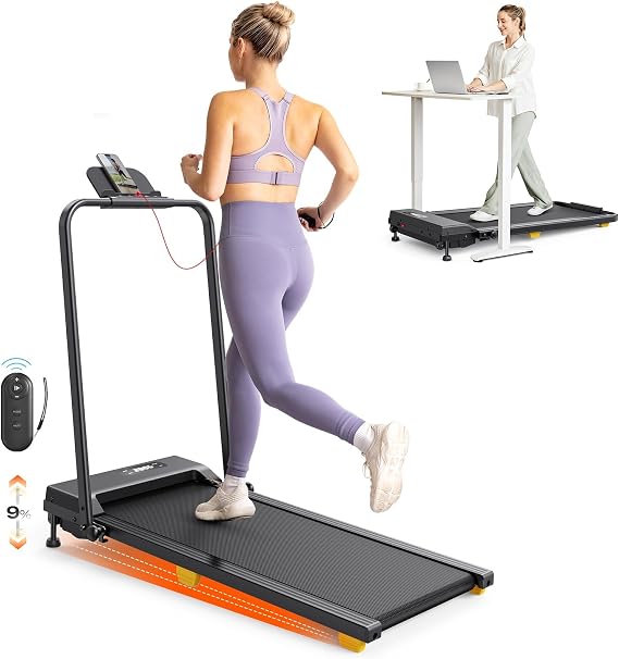 UREVO Treadmills for Home Foldable 1-10 km/h, Walking Pad with Incline 9%, Folding Treadmill with One-Touch HIIT Mode, Quiet Motor, Remote Control, LED Display, Quite Installation & Folding