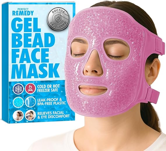 Perfect Remedy Face Ice Pack, Reusable Hot & Cold Ice Face Mask, Gel Compress for Helping with Puffy Eyes and Swelling Conditions, Facial Spa Cooling Mask for Women and Men (Pink)