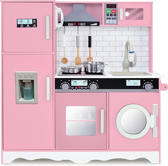 Lil' Jumbl Kids Play Kitchen, Ice Maker, Range Hood, Lights & Sounds, Pink