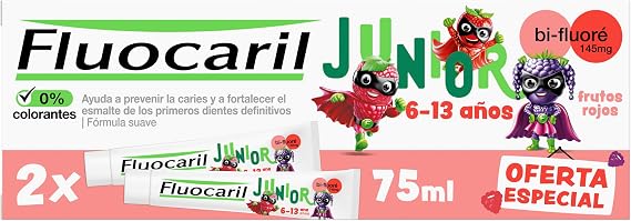 Fluocaril - Pasta de Dientes Junior 6-12 Anos Frutos Rojos 2x75ml