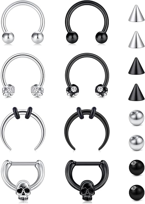 MODRSA Septum Ring 16g Stainless Steel Captive Bead Ring Septum Nose Rings Hoop for Men Women Silver, Black, Rose Gold 8mm, 10mm