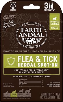 Earth Animal Apothecary Natural Flea & Tick - Herbal Spot-On for Small Dogs & Puppies - 3 Applications 3 Month Supply