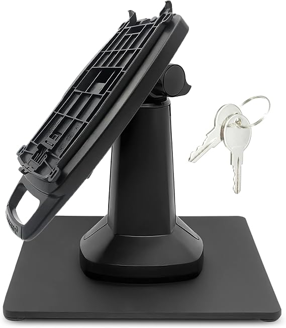 ENS Tailwind Verifone V200/V400 7" Latch and Key Lock Flexipole Plus Pole Mount Terminal Stand with Square Freestanding Mobility Base Plate, Black