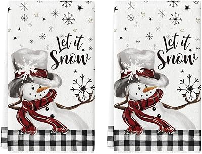 Artoid Mode Buffalo Plaid Snowman Winter Kitchen Towels Dish Towels, 18x26 Inch Daily Seasonal Christmas Decoration Hand Towels Set of 2