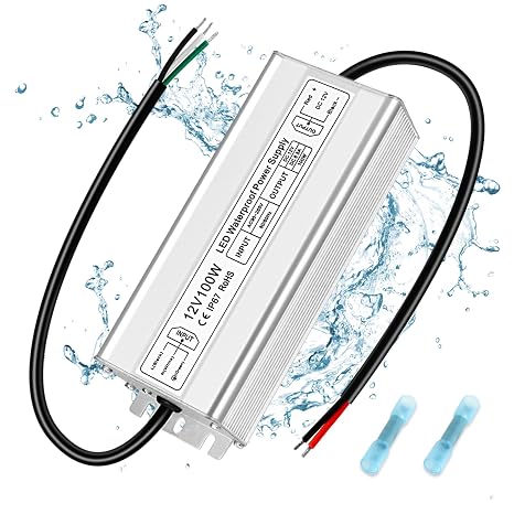 inShareplus 12V 100W Power Supply, IP67 Waterproof LED Driver, AC to DC 12V Low Voltage Transformer with Plug for LED Strip Lights, Landscape Lighting, Outdoor Lights