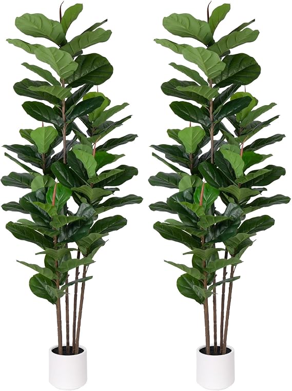 Yepdin 2 Pack Fiddle Leaf Fig Tree - Artificial Ficus Tree with Tall Artificial Plants Large 69 Fiddle Leaves -Fake Trees for Indoor Outdoor Home Decor Living Room