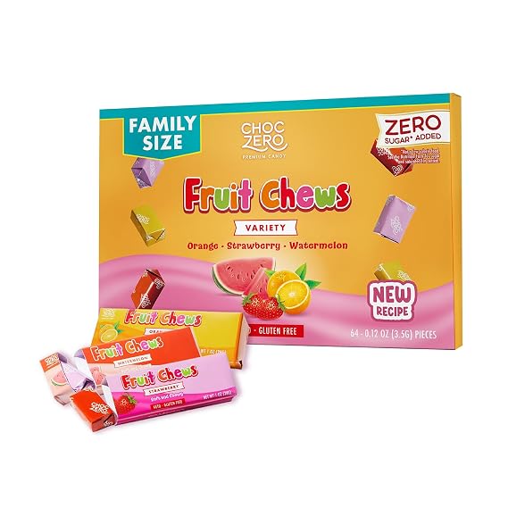 ChocZero Sugar Free Fruit Chews, Chewy Taffy Candy, 8 oz | No Sugar Alcohols, Keto, Low Carb, High Fiber, Gluten Free, No Artificial Colors, Individually Wrapped