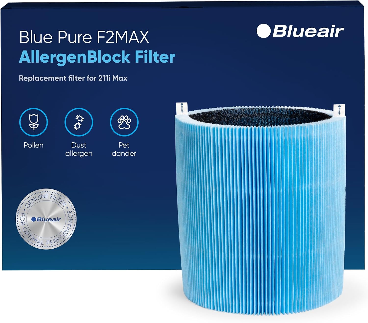 Blueair Blue Pure 211i Max AllergenBlock Filter, Genuine Replacement, Allergen, Pet Dander, Pollen, Dust, Fits Blueair 211i Max Air Purifier