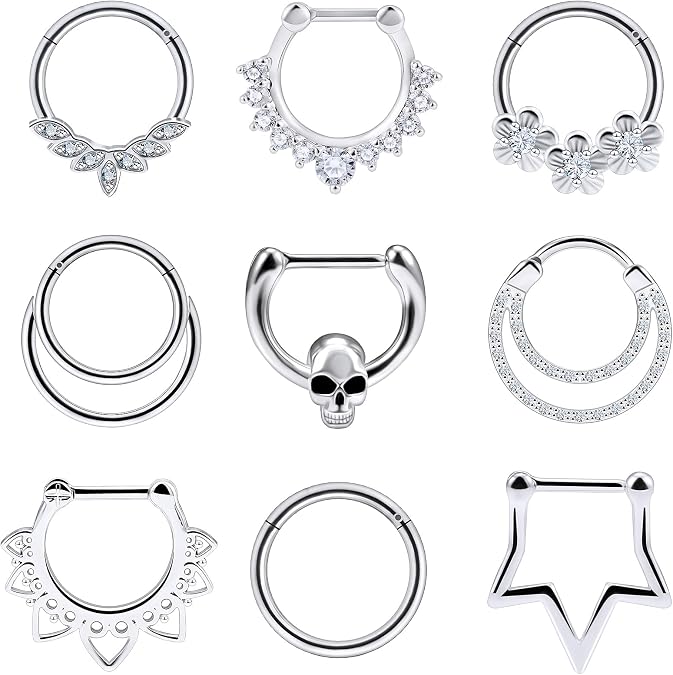 Vsnnsns Septum Ring 16G Stainless Steel Septum Piercing Jewelry Horseshoe Nose Ring Hoop Piercing Jewelry for Women Men 10mm Silver Black Rainbow Rose Gold