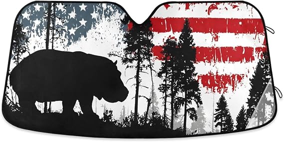 Car Windshield Sunshade Rhino Mountain Print, Foldable Aluminum Foil Heat Shield for UV Protection for Sedans/SUVs/Trucks Easy Install and Storage Large
