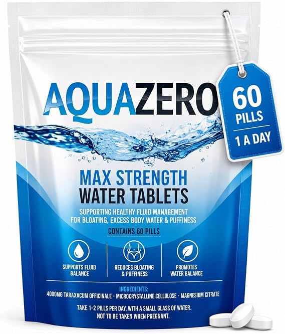 Aqua Zero Water Balance Tablets for Fluid Support – 60 Water Capsules for Electrolyte Balance & Weight Management – Made in UK, Suitable for Vegans
